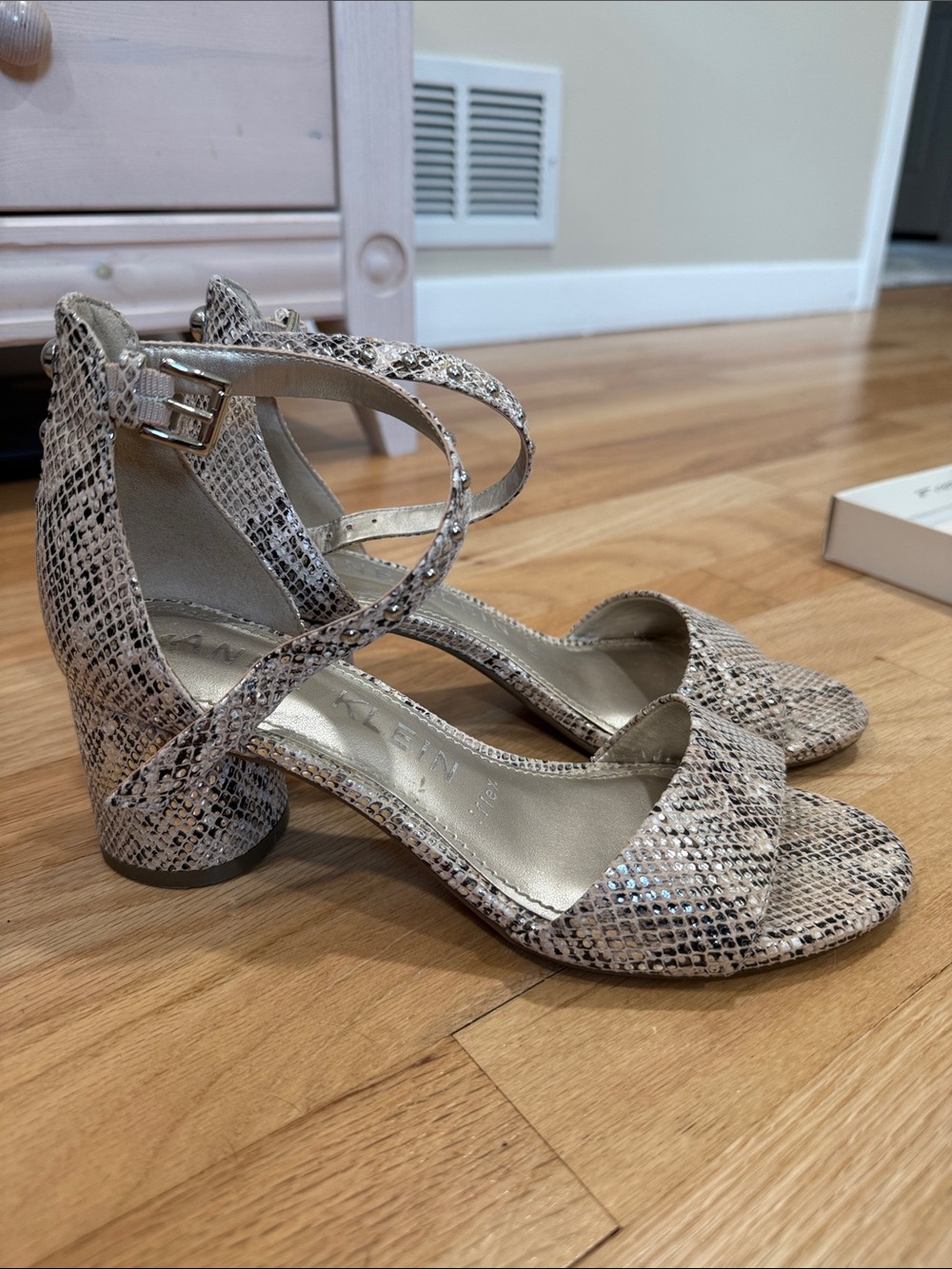 Strappy Snake-Print Block Heel